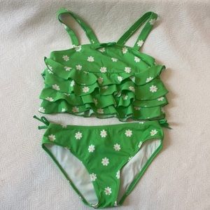 GYMBOREE GIRLS SWIM SUIT GREEN WITH FLOWERS - 10